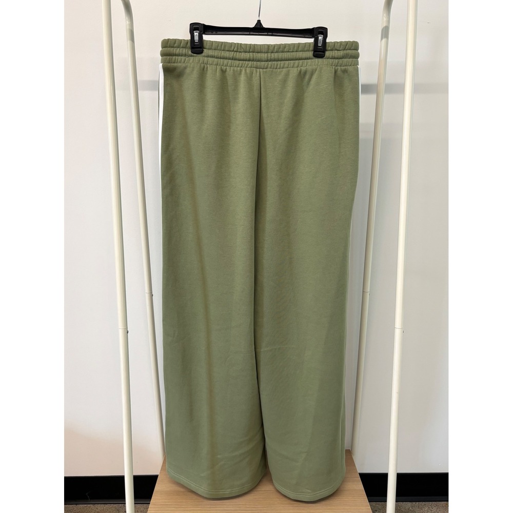 NWT Adidas Womens XL Olive Green Wide Leg Sweatpants 3 Stripe Fleece - Picture 2 of 5